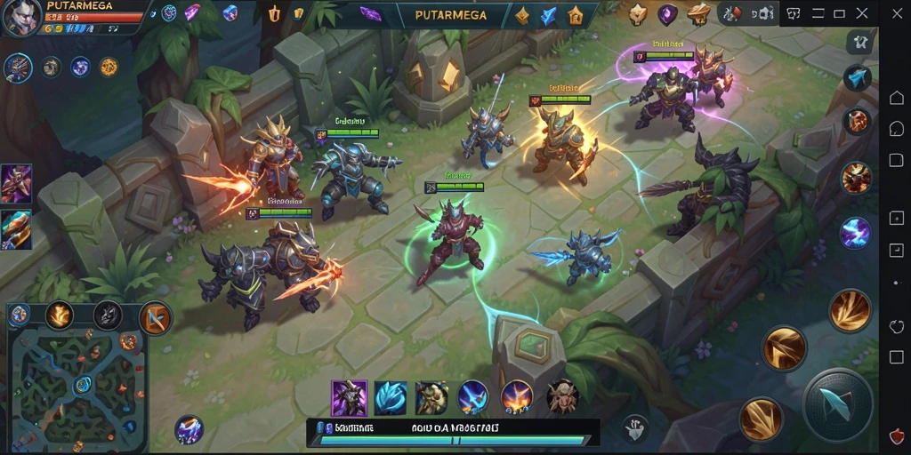 Screenshot gameplay PUTARMEGA yang menunjukkan pertarungan seru di arena.