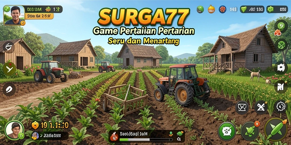 Tampilan gameplay <strong>SURGA77</strong> yang menarik di lahan pertanian yang subur.